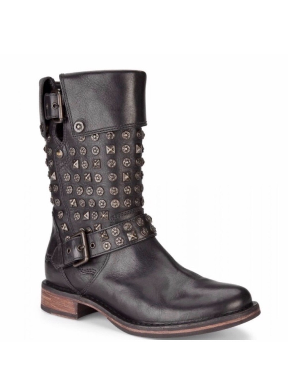 UGG Black Conor Studded Leather Buckle Combat Boots